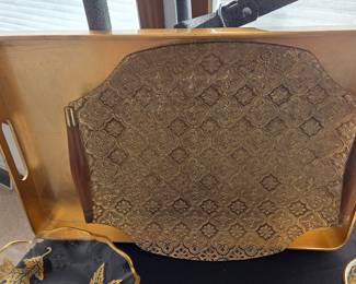 Vintage Moroccan Style Brass Tray with Wooden Handles