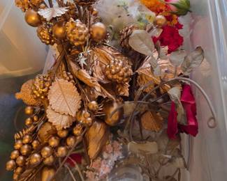 Gold Painted Artificial Floral and Berry Arrangement