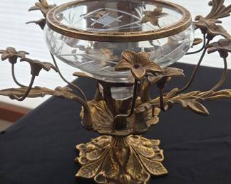 Antique Gilt Bronze and Cut Crystal Centerpiece Bowl