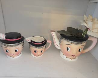 Vintage PY Japan "Miss Cutie Pie" Teapot, Creamer, and Sugar Bowl Set