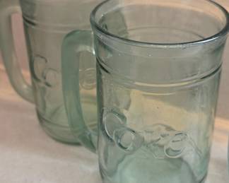 Set of 2 Vintage Coca-Cola Embossed Green Glass Mugs