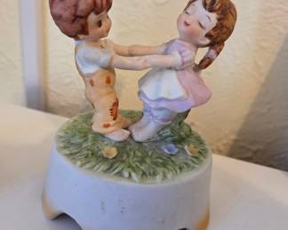 Porcelain Music Box Figurine of Children Dancing
