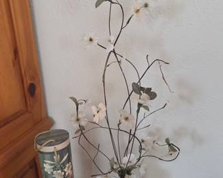 Artificial White Dogwood Floral Arrangement in Textured Pot with Floral Cylinder