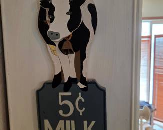 Vintage Style "5¢ Milk" Cow Sign