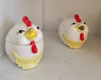 Ceramic Rooster Creamer and Hen Sugar Bowl Set
