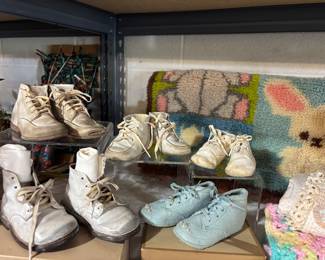 Vintage Baby Shoes and hand made bunny rug