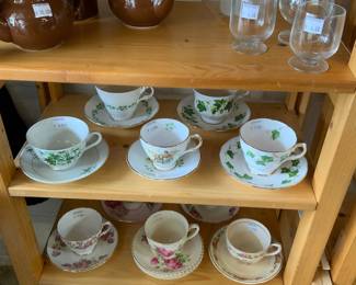 Hall Pottery,  Glass Teapot, English bone China Tea Cup & Saucer Sets
