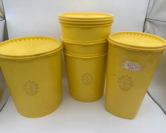 Vintage Yellow Sunflower Tupperware with Sunburst Style Lids