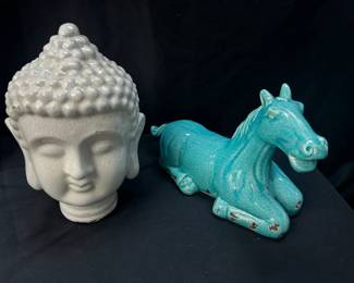Tibetan Head And Horse Sculpture
