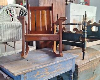 vintage painted furniture, wood rocking chair