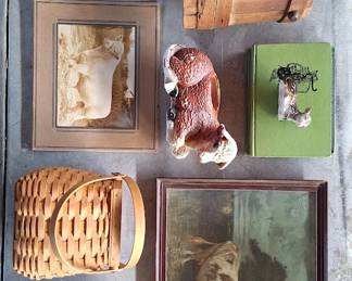 vintage cow photo, prints, baskets, kitchenware, chalkware