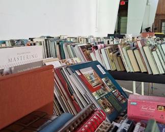 hundreds of vintage books, decor books, cookbooks, gardening