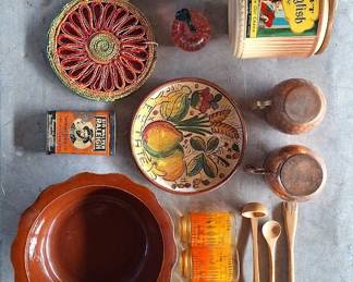 vintage pottery, ceramic, tins, copper