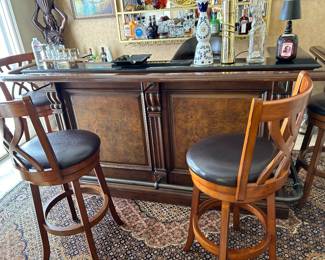 Custom Made Solid Wood Bar with Granite Top,No Stools 