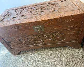 Antique Wood Hand Carved Trunk 