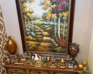Imported Side Board & Original Oil On Canvas Painting 