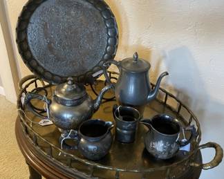 Duplicate pic Pewter - Small table w/ brass tray top