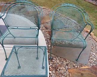 Green Metal Chair and Table Set