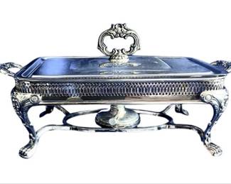 Silver Plate Footed & Covered Casserole With Silver Plate Burner