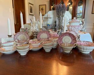 Antique Staffordshire Pink Luster Rose Tea Service 