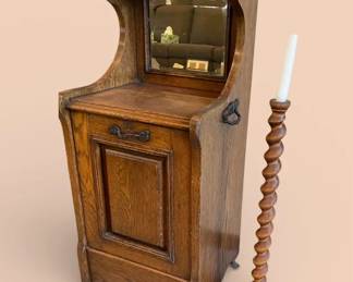 Sweet Cabinet With Mirror And Turned Wood Candle Stick