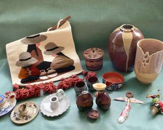 Handmade Pottery, Carvings And Mini Tapestry