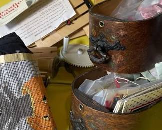 Stitch Kit  Cross Stitch Works In Progress, Needle Easel And Wood Sewing Table Drawers