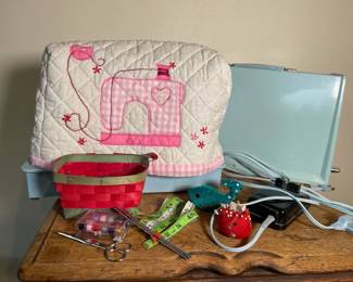 Robins Egg Blue Singer Sewing Machine, Cover And Tiny Basket