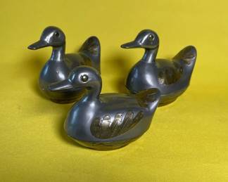Quaint MCM Pewter And Brass Duck Containers