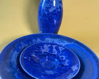 Stunning Signed Blue Iridescent Pottery