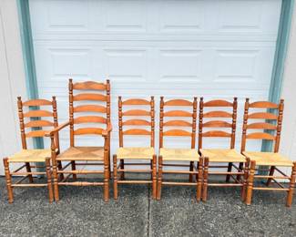 101 VintageWoodenLadderBackChairswRushSeats