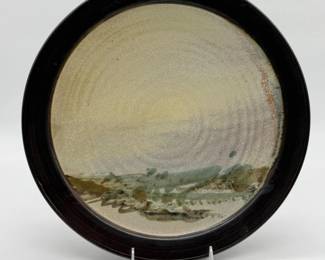 65 HeavyLandscapePotteryPlateSigned