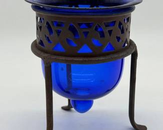 78 VintageCobaltBlueCageGlassBowl