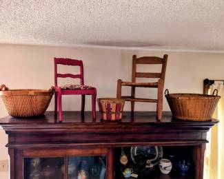 Collection of baskets and children's chairs