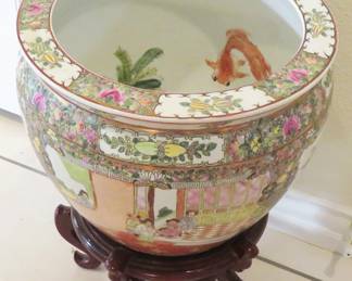 Chinese fish bowl and stand