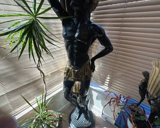 Pair 1920s Venetian Hollywood Regency, Italian Blackamore Bronze Statues 