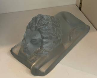 Vintage Frosted Glass Sleeping Lion Paperweight