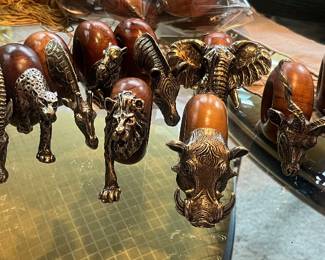 Makoulpa Pewter and Wooden African Safari Napkin Rings