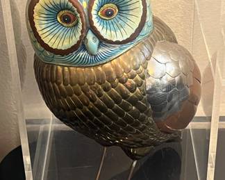 Sergio Bustamante Ceramic and Metal Owl (has the authenticity of certificate!)