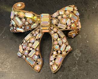 Vintage Richard Serbin Giant Crystal Bow Brooch Pin 1980's