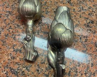 Vintage Neiman Marcus Silver Plated Artichoke Salt Shaker & Pepper Grinder