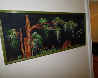 MID CENTURY CREWEL ART STYLIZED LANDSCAPE