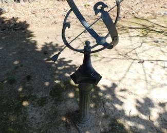 GARDEN ARMILLARY SUNDIAL ON CONCRETE PEDESTAL