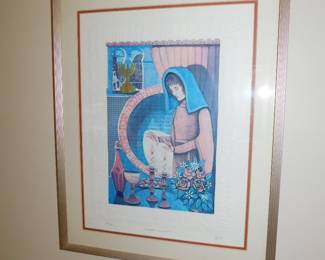 AMRAM EBGI SIGNED LITHOGRAPH "SHABBAT CANDLES"
