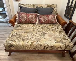 Loveseat or futon or bed in woven and wood finish 