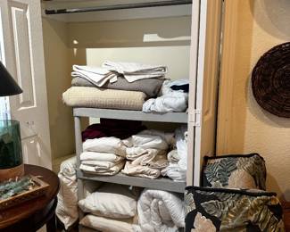 Bedding, closet, pillowcases, separate down pillows, bed covers, etc.