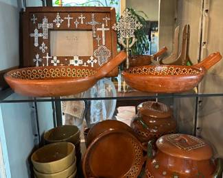 Mexican pottery dishes and serving pieces, many more pieces in kitchen