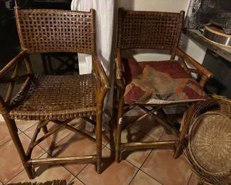 Bar stool height chairs with woven leather seats, can add Kilim pillows