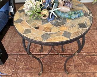 Tile top metal patio side table
