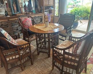 Rattan bamboo table and four chairs as found